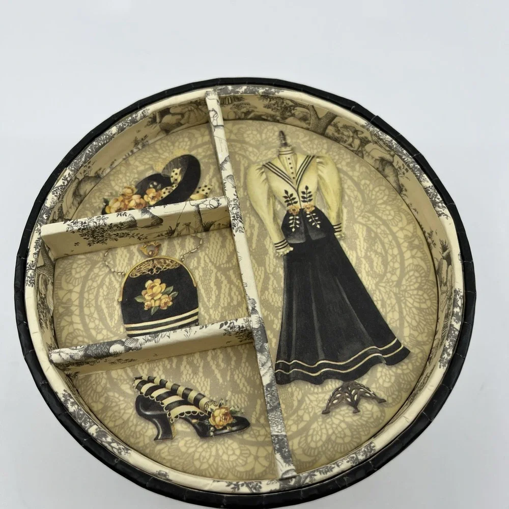 SANDY LYNAM CLOUGH LAURA Paper TRINKET BOX  BLACK STRIPES‎ ROSES 4